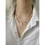 M&W | Blue Apatite, Tourmaline Petal-Shaped Pearl Necklace