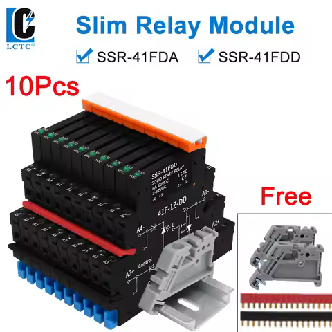10PCS DIN Rail Mounted Solid State Relay Slim SSR Relay Module DC Control AC DC Control DC 6A SSR-41