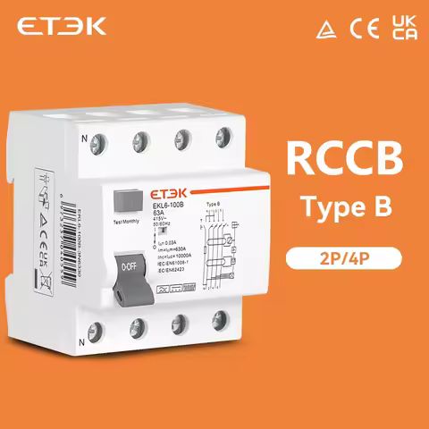 ETEK RCD RCCB Type B Earth Leakage Residual Current Circuit Breaker Evse 2P 4P 40a 63a 100a 30ma 300
