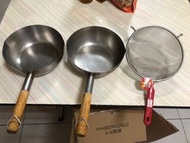 二手-不鏽鋼木柄湯鍋+濾網勺