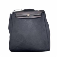 HERMES 愛馬仕 HERBAG 31 兩用後背包 帆布/皮革 黑色 銀扣