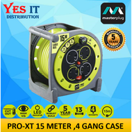 Masterplug Pro-XT 15 Meter 4 Gang Case Reel Portable Extension PVC Cable 1.25mm2 H05VV-F(HMU15134SL-