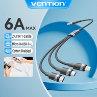 Vention 3 in 1 Charging Cable USB to M+L+C 6A Type-C Quick charge High Speed 480Mbps For Cellphone