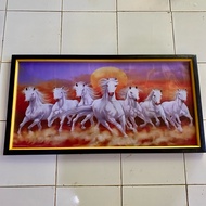Wall decoration painting print 7 white horses plus frame size 100 x 50 cm