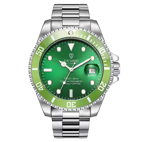 TEVISE Men's Fashionable Business-Style Waterproof Mechanical Watch Alloy Case Butterfly-Style Clasp