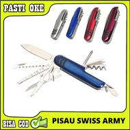 (BISA COD) Pisau Swiss Army Pocket Knife 11 in 1 Stainless Steel / Pisau Lipat Swiss Army Keren / Pi