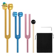 Sound Therapy Aluminum Tuning Fork Set 3Pcs(128Hz, 256Hz, 512Hz) with Hammer for Healing Chakra Stre