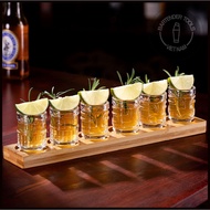 Bộ 6 ly shot thủy tinh tiki 50ml kèm khay gỗ tre Cocktail glass