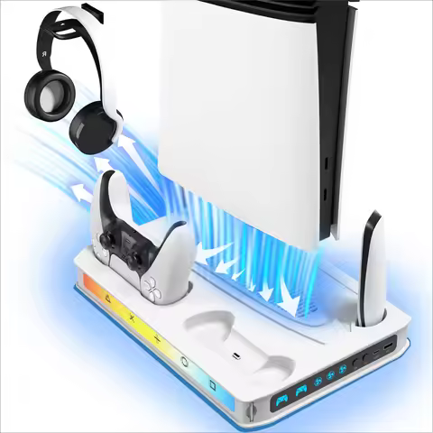 PS5 RGB Cooling Station with Dual Controller Charger, Fit for PS5/PS5 Slim/PS5 Pro, Fan Stand with L