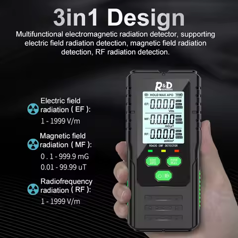 3in1 Electric Field Magnetic Field RF Radiation Detector Electromagnetic Radiation Tester EMF Meter 