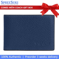 Coach Men Men Wallet In Gift Box Compact Billfold Wallet Deep Blue # CM167