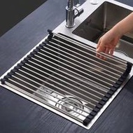 1pc Stainless Steel Expandable Dish Drying Rack, Can Be Placed Above Sink, Black And Gray Color, Wit