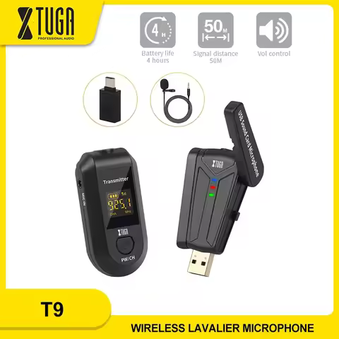 XTUGA T-9 Professional Wireless USB Lavalier Microphone Lightweight Compact Plug and Play For Shooti