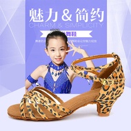 New Girls Latin Dance Shoes Women's Satin Children Latin Dance Shoes Dancing Shoes Soft Bottom Leopard Print White Dancing Shoes