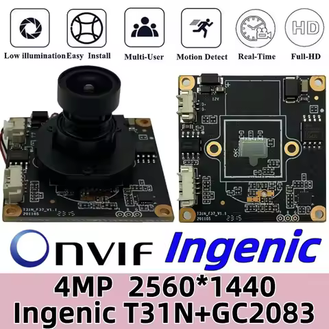 T31N+GC2083 4MP 2560*1440 20FPS H.265 IP Camera Module Board M12 Lens IRC MIC Audio Interface Onvif