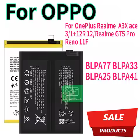 BLPA77 BLPA33 BLPA25 BLPA41 Battery For OPPO OnePlus Realme A3X ace 3/1+12R 12/Realme GT5 Pro Reno 1