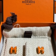 閒置全新Hermes POP愛馬仕Mini小H耳環 耳釘 耳針 橘色