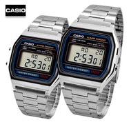 Velashop นาฬิกาข้อมือผู้ชายคาสิโอ ดิจิตอล Casio Digital สายสแตนเลส รุ่น A158WA-1DF - สีเงิน, A-158WA, A158WA, A158 (แพ็คคู่)