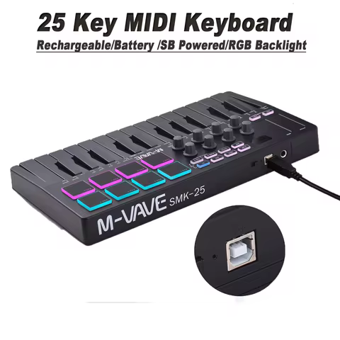 MIDI Keyboard Controller Beat Maker Machine Rechargeable 25 Keys MIDI Keyboard Arranging Strike Pad 