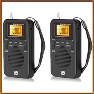 [V E C K] 2X Portable Radio Mini AM FM Weather Radio Pocket Radio LCD Screen Digital Alarm Clock Radio Player