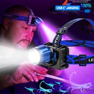 UV LED Purple Headlamp 395nm Battery built-in USB Charger Sensor Headlight