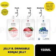 JELLY B. DRINKABLE KONJAC JELLY 150ML. (PEACH/ APPLE/ BLUEBERRY) Made in South Korea, Halal, Gluten 