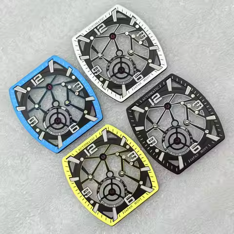 Tonneau Skeleton Watch Dial Acrylic Case Barrel Shape No logo For Richard Mille RM35 Miyota 8N24 Aut
