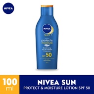 NIVEA Sun Protect &amp; Moisture SPF 50 100ml - Sunscreen perlindungan dari Sinar UVA dan UVB - Sunblock Badan diperkaya Vitamin E