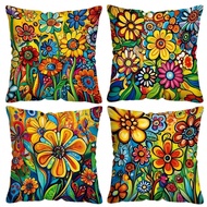1pc, Vibrant Floral Pattern Throw Pillow Covers - 17.7x17.7 Inch, Single-Side Tropical Yellow & Blue