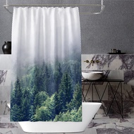หมอกป่าสนพิมพ์ม่านอาบน้ำม่านธรรมชาติม่านอาบน้ำผ้ากันน้ำสำหรับอาบน้ำ