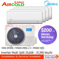 Midea Inverter Multi-Split AirCon MAE-4M30E/MSEID-09(S) x 3 + MSEID-12(S)