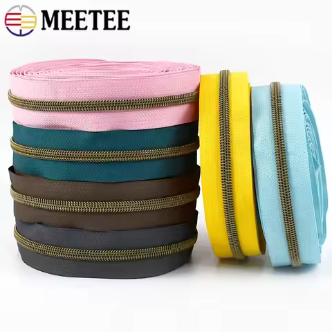2/5/10/20M 5# Bronze Teeth Nylon Zipper Tape By The Meter for Sewing Bags Clothes Decor Zippers Repa