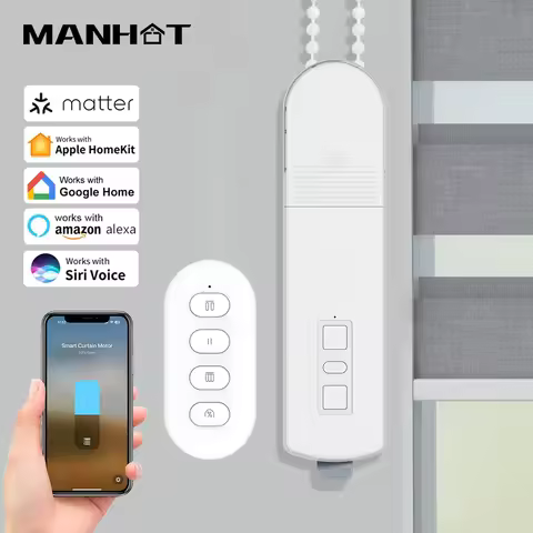 Manhot Matter WIFI Chain Roller Blinds Smart Electric Curtain Shade Drive Motor With Apple HomeKit A