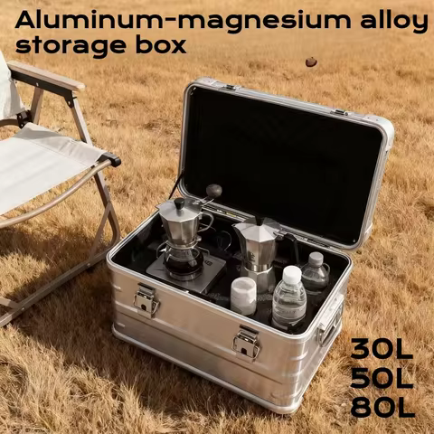 30L 50L 80L Aluminum Alloy Travel Storage Box Black Storage Box for Camping Household Car Picnic Tra