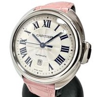 CARTIER Clé de Cartier WSCL0005 女士不鏽鋼/皮革自動腕錶，搭配銀色錶盤和粉紅色皮革錶帶