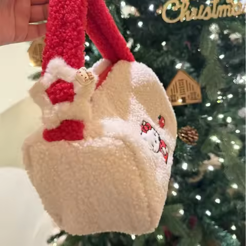 Kiity's New Lamb Wool Large Capacity Makeup Bag Portable Storage Bag, Wash Bag Super Cute Handbag Gi
