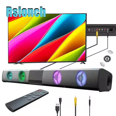 Rsionch Bluetooth 5.1 Speaker Soundbar with FM Radio RGB TV Sound Bar Speaker Musical Light Soundbar