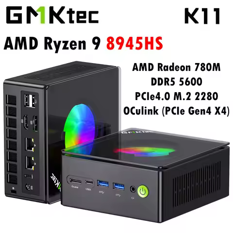 GMKtec K11 Nucbox AMD R9 8945HS Mini PC DDR5 5600MT/s SSD PCIe4.0 Win11 Pro Quad Screen Display OCul