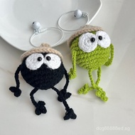 Cute black plush couple keychain, adorable small pendant, woolen briquette doll, handmade knitted br