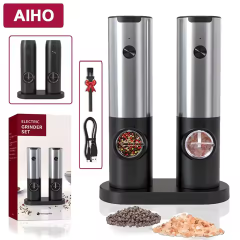 Rechargeable Electric Salt And Pepper Grinder Set With LED USB Charging Base Stainless Steel Automat