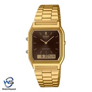 Casio AQ-230GA-5A AQ-230 AQ230 Gold Tone Case Brown Dial Vintage Dual Time Analog Digital Quartz Men