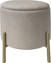 ECHTWERK Logan Stool with Storage Space, Removable Lid, Round Storage Chest with Wooden Feet, Suitab