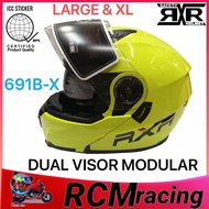 RXR K691B-X Modular Full Face DUAL VISOR Helmet with ICC Washable SIZE: L (59-60cm) XL(62-64cm)