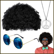 Hippie Wig and Sunglasses Hippie Costume Set Funky Afro Wig Sunglasses Necklace Afro Wig Sunglasses 