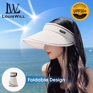 LouisWill Women Sun Cap Sun Visor Hat Foldable Empty Top Hat Casual Sport Sun Hats Portable Beach Cap Large Brim Cap Sun Protection Cap UV Protection Straw Hats With Windproof Rope for Outdoor Travel