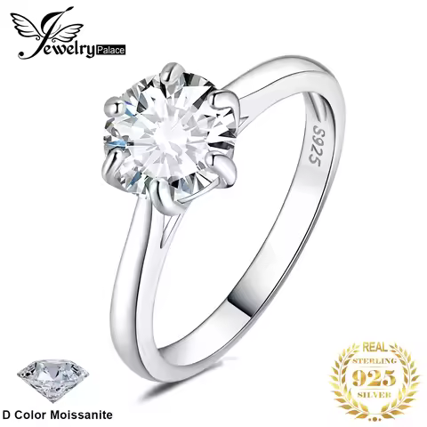 JewelryPalace Moissanite D Color 0.5ct 1ct 1.5ct 2ct Round Cut S925 Sterling Silver Solitaire Weddin