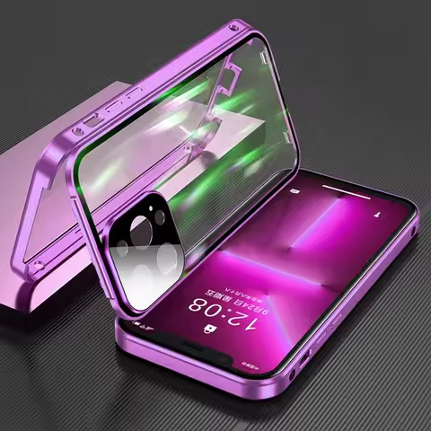 Double Sided HD Glass Metal Frame Case For iPhone17 16 15 14 13 12 11 Pro Max Shockproof Lock Catch 