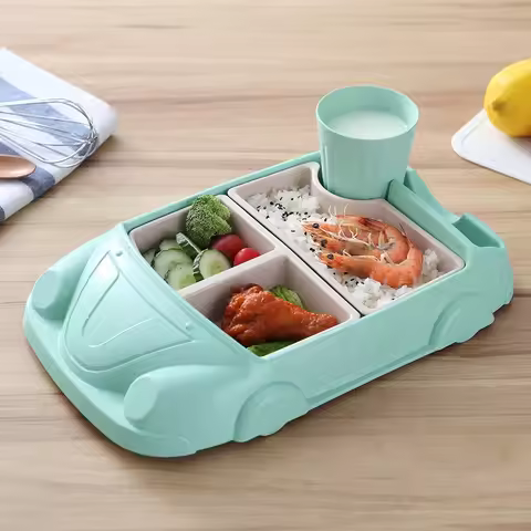 Creative Car Shaped Bamboo Fiber Baby Feeding Bowl Food Grade Cartoon Complementary Food Dish Divide
