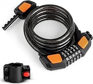 AiQInu Bicycle Lock with Combination Code, 120 cm / 12 mm Cable Lock Security Level Very High 5 Digi