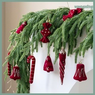 [WX] 2 Pcs Velvet Christmas Ornaments Shatterproof Glitter Sequins Flocked Bell/Candy Cane/Ice Isicl